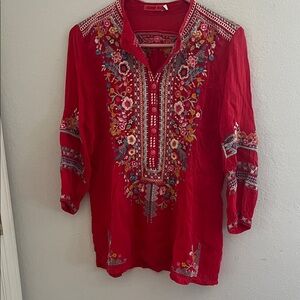 Johnny Was Red Embroidered Floral Tunic size xs